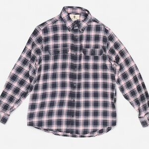 Legends & Soul Pink Navy Light Blue Plaid Flannel Shirt Men’s L